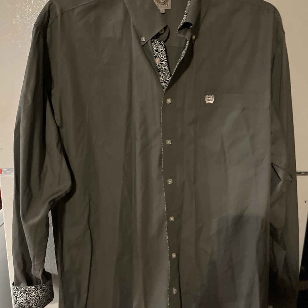 Cinch Men's gray flip cuff‎ Casual Button Down Shirt
